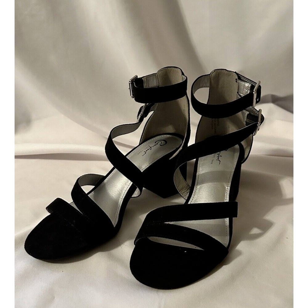 New Cato Comfort Shoes Size 7M Black Block Heel Buckle strappy
